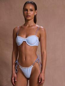 Musera Resort 蕾丝边饰带钢圈比基尼上衣，适合夏季伊比沙岛度假、性感浪漫海滩泳装、优雅节日春季穿着 - 淺藍色 - 查看 3