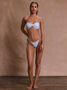 Musera Resort 蕾丝边饰带钢圈比基尼上衣，适合夏季伊比沙岛度假、性感浪漫海滩泳装、优雅节日春季穿着 - 淺藍色 - 查看 5