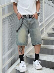 Manfinity EMRG 男士休闲水洗阔腿牛仔短裤