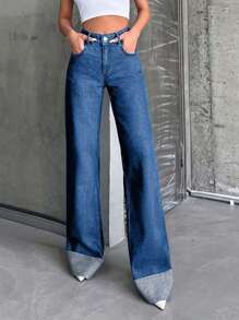 SHEIN Tall HIGH WAIST100%Cotton Rolled Up Wide Leg Jeans - Light Wash - View 6