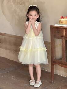 DAZY Girls (Small) Summer Heavily Embroidered Mesh Banquet/Birthday Midi Dress