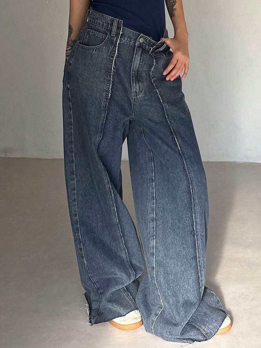 Livesso Jeans en denim ample taille mi-haute et jambe ample pour femmes, idéal pour l'été