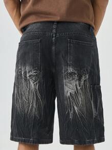 Manfinity Hypemode 男式宽松口袋破洞百慕大牛仔短裤 - 黑色 - 查看 8