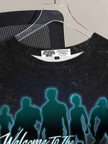 READY PLAYER ONE X SHEIN Plus Size Letter Pattern Round Neck Short Sleeve T-Shirt, Summer - White - View 3