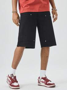 Manfinity Hypemode Men's Loose Fit Large Pocket Casual Versatile Denim Shorts - Black - View 4