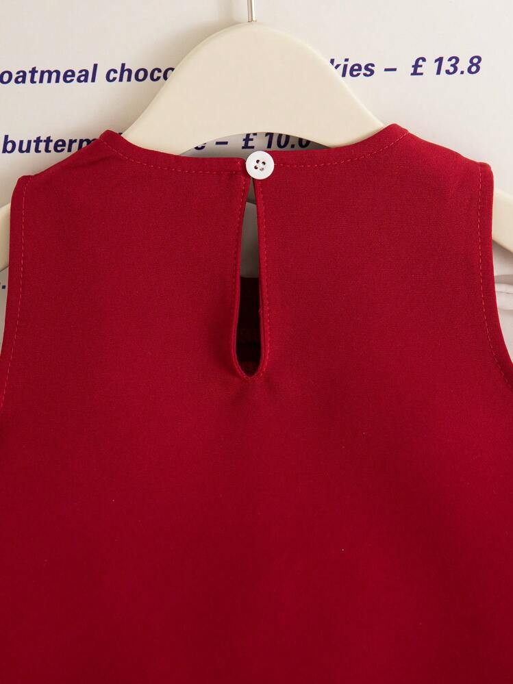 SHEIN فستان أنيق أكمام قصيرة، على شكل حرف أ مع كشكشة على الذيل، عصري وأنيق للأميرة للنزهات، لفتاة صغيرة موضة الصيف الجديدة مع شريطة تعقد اللؤلؤية - عنابي اللون - مشاهدة 7