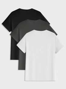 AKNOTIC paquete de 3 camisetas de manga corta con cuello redondo de unicolor casuales para hombre, de verano - Negro - Ver 2