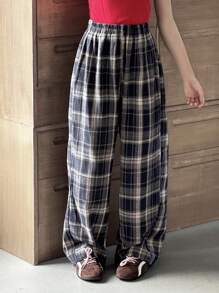 Dazy Kids 少女宽松直筒格子裤，秋季 - 藏蓝色 - 查看 6