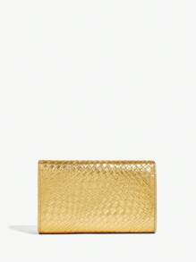 SHEIN SXY 女士手拿包、斜挎包、时尚优雅、简约个性、百搭经典、编织压花PU、大号五金扣装饰、通勤、办公、约会、日常、购物、下午茶