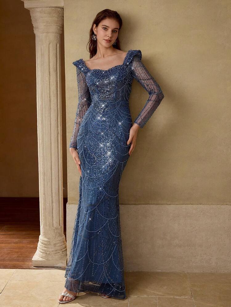 MOTF Soiréza SWEETHEART NECK CONTRAST SEQUIN FORMAL DRESS