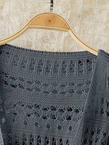 DreamSkyne Cárdigan con cordón y lazo de crochet de unicolor para playa o resort, talla grande, de uso occidental - Gris Oscuro - Ver 3