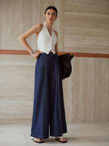 MOTF PREMIUM 露缝阔腿牛仔裤 - 藍色 - 查看 7