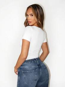 Sirith Áo thun tay ngắn cổ xếp nếp ren gợi cảm thời trang cao cấp mùa hè cho nữ, đa năng khi đi làm - trắng - Xem 2