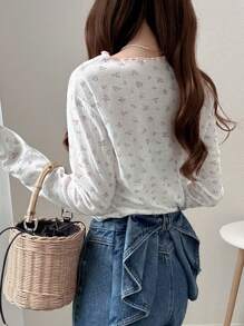 FRIFUL 女士夏季度假休闲 T 恤、图案 T 恤、长袖女上衣、秋季女装 - 彩色 - 查看 5