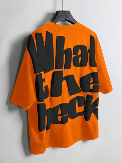 Manfinity EMRG Men's Summer Casual Slogan Print T-Shirt Orange Graphic Tshirt Orange Tshirt What The Heck Tshirt Graphic Tee Streetwear Tshirt.A Great Gift For A Boyfriend Or Husband.