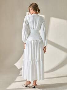 CLARA VERO Vestido elegante y casual con bordado de ojales, vestido blanco largo, vestido de falda