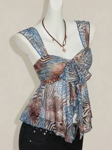 SHEIN ICON Áo ba lỗ nữ họa tiết da báo cổ điển viền bất đối xứng - Nhiều màu - Xem 9