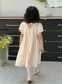 DAZY Vestido mini de verano de estilo coreano dulce y lindo con mangas abullonadas para niñas jóvenes - Albaricoque - Ver 2