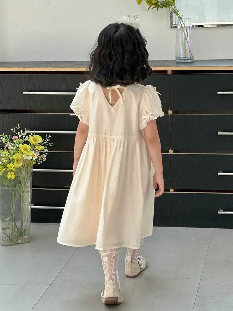 Young Girl' Sweet Korean Style Cute Fresh Puff Sleeve Mini Dress, Summer
