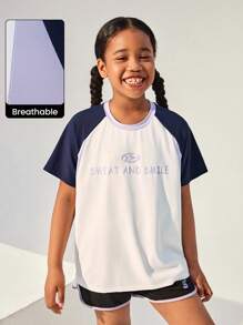 JNSQ Vêtements de rentrée scolaire, T-shirt à manches courtes pour sports professionnels outdoor pour fille et garçon préadolescents, Top à manches courtes pour sports professionnels outdoor avec imprimé blocs de couleurs amusant pour enfants, col rond - Multicolore - Voir 1