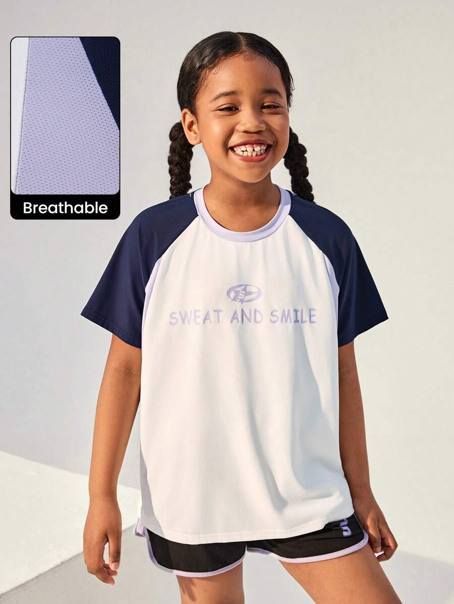 JNSQ Vêtements de rentrée scolaire, T-shirt à manches courtes pour sports professionnels outdoor pour fille et garçon préadolescents, Top à manches courtes pour sports professionnels outdoor avec imprimé blocs de couleurs amusant pour enfants, col rond - Multicolore - Voir 1