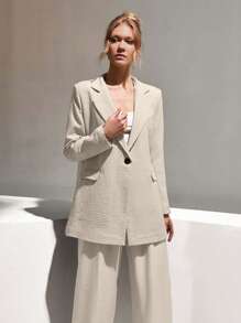 CLARA VERO Blazer de lino con un solo botón oversize, chaqueta ligera y entallada, ropa exterior casual de oficina, estilo primavera-verano