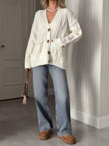 EURMUSE Women Loose Fit Cable Knit Cozy Loose Fit Cardigan,Long Cardigans Woman,Petite Cardigans,Cardigans - Cream - View 7