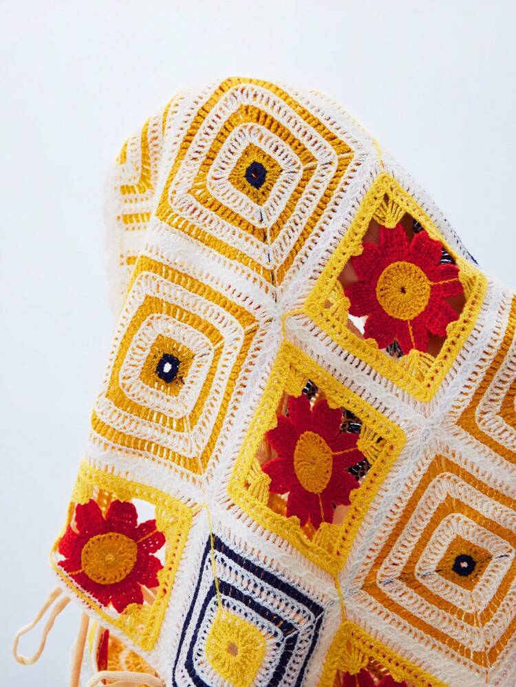 SHEIN Maija Women's Multicolor Plaid Crochet Knit Tank Top, Versatile And Fashionable For Summer And All Seasons, Loose Fitting Bohemian Resort Wear All-Match Summer Clothing For All Seasons, Modern Holiday Fashion Design, Comfortable Beach Beach Clothing, Bohemian Style, Isabi Island Holiday Wear, Summer Dopamine Holiday Wear, Ins Same Style Holiday Style, Exotic Atmosphere, Country Concert, Western Style Clothing