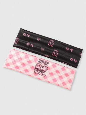 Grunge Punk 2 pièces/set Bandeau de sport à motif n°02 pour filles pom-pom girls en maille respirante. Convient pour la vie quotidienne, le fitness, le football, accessoire cheveux pour femmes