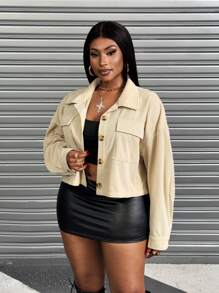 SHEIN PETITE Damen Jacke in Große Größen, einfarbig, lässig, für Frühling & Herbst