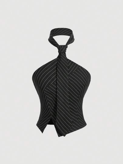 SHEIN MOD Tie-Neck Slit Fitted Women Blouse