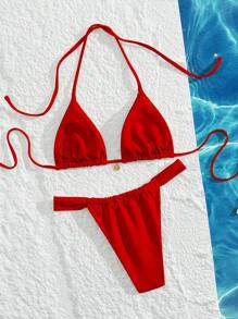 Swim Mod Bộ đồ bơi 2 mảnh lưng cao gợi cảm hở lưng dây buộc cho nữ mùa hè - Đỏ - Xem 2
