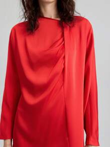 Ontre 2025 New Elegant & Stylish Women's Long Sleeve Asymmetric A-Line Midi Dress, Red, Minimalist Design, Suitable For Party, Date, Valentine's Day