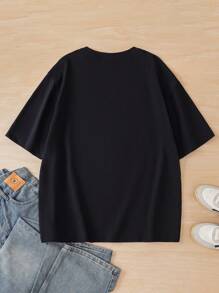 FRIENDS X SHEIN Heymoonly Camiseta de manga corta casual de cuello redondo suelta con gráficos de letras y caracteres para hombre de verano
