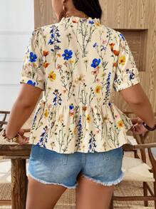 Weeklong 女式 V 领系带褶皱灯笼袖衬衫，度假装 - 彩色 - 查看 2