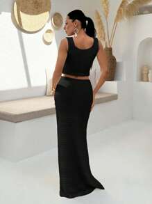 SHEIN Tall Hollow Out Cover Up Co-Ords Set For Summer Vacation - Black - View 2