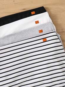 SHEIN 4pcs Kaos Lengan Panjang Kasual Polos & Bergaris untuk Anak Laki-laki Remaja, Gaya Modis untuk Musim Gugur/Musim Dingin - MultiWarna - View 5