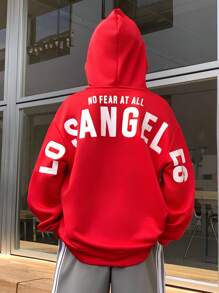 青少年男孩纯色超大字母图案落肩连帽衫，适合秋季和春季，适合户外玩耍、运动、学校、街头风格、派对和休闲穿着，高性价比的返校服装