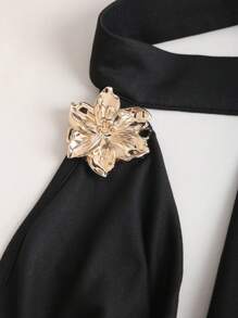 Sweetra French Summer New Sexy Black Halter Draped Neck Fitted Slit Open Shoulder Bodycon Dress For Women - Black - View 5