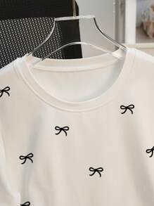 SHEIN Regular Loose Plus Size Women T-Shirt With Bow Knot & Print, Best Seller