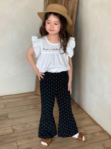 DAZY Young Girl' Polka Dot Flare Pants, Korean Style Fresh Long Trousers,Girls Summer Outfits