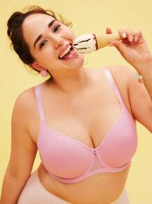 LUVLETTE Plus Dream Curve Air Full Coverage Airy Breathable Sheer Mesh Spacer Cup Pink Basic Breezy Comfort Minimizer Bra - Pink - View 9