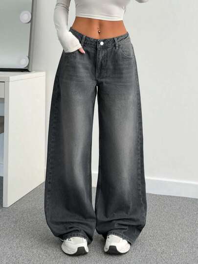 EURMUSE Blugi de damă cu buzunare, drepți, lejeri, casual, versatili