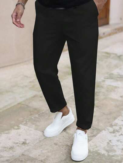 SHEIN Calças casuais para meninos pré-adolescentes, versáteis, confortáveis, com patchwork, soltas, de cor sólida, com perna reta e tecido