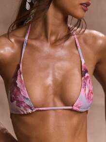 Musera Resort 露背印花三角比基尼上衣，适合夏季度假、海滩游泳、性感优雅浪漫的节日活动，伊比沙岛印花文艺复兴新娘款 - 粉色 - 查看 6