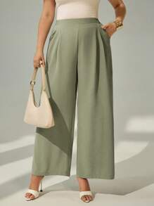 SHEIN Essnce Women's Plus Size High Waist Pencil Pants, Mint Green