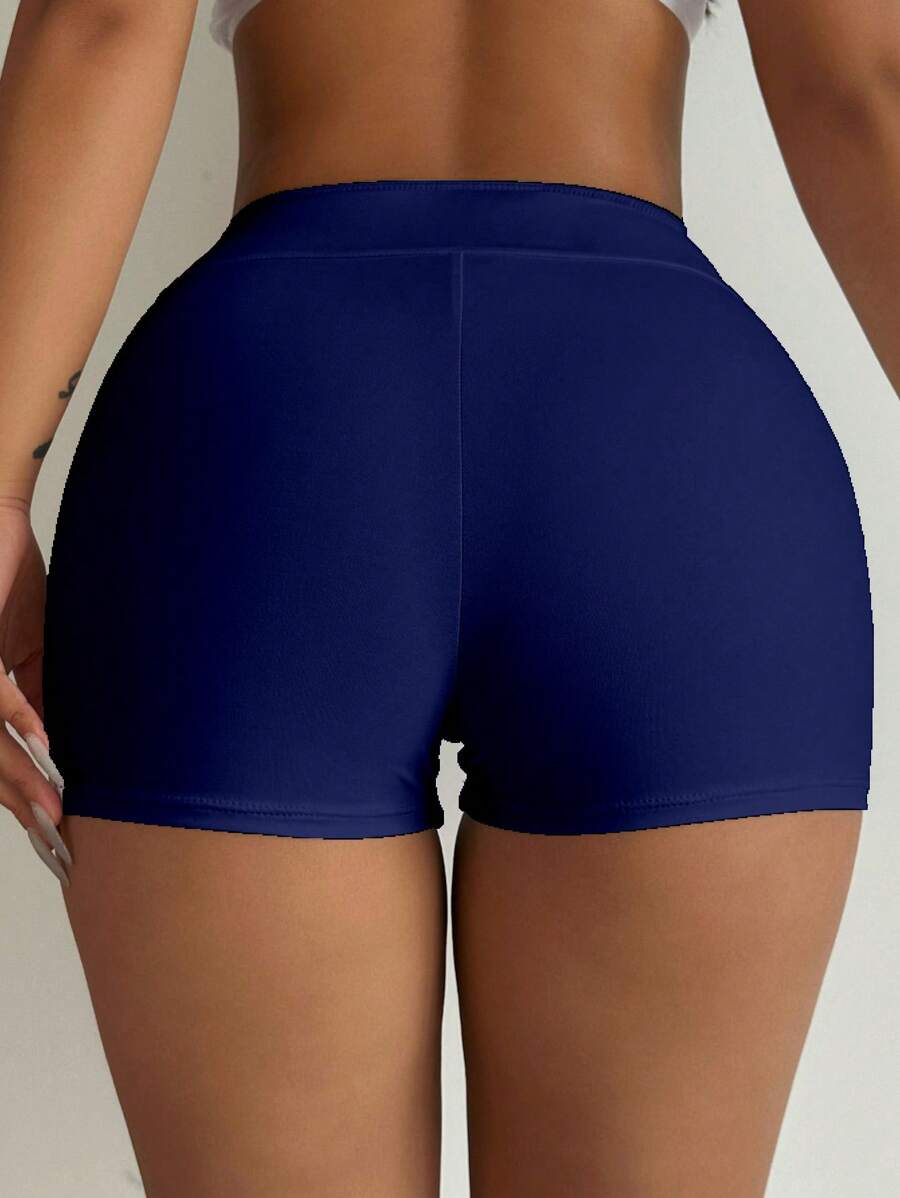 Swim Basics Quần bơi cạp cao màu trơn cho nữ - Màu xanh hải quân - Xem 1