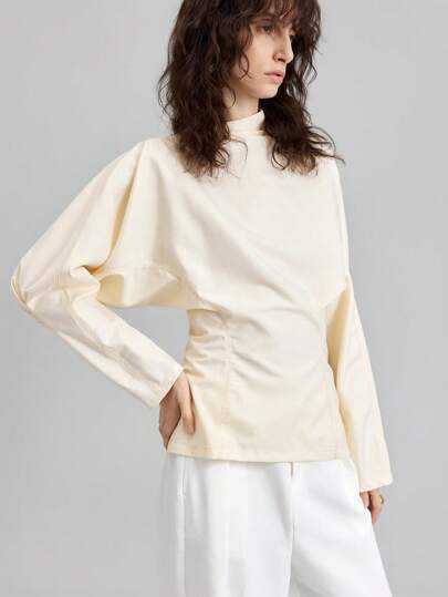 Ontre 女式 90 年代时尚秋季蝙蝠袖长袖收腰时尚衬衫，都市通勤商务休闲办公室装