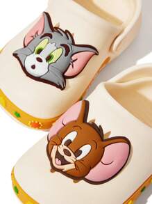 TOM & JERRY X SHEIN Witte cartoon ademende sandalen voor baby's, EVA-materiaal, lichtgewicht, antislip, teenbeschermend, waterbestendig, geschikt voor binnen en buiten, unisex voor jongens en meisjes