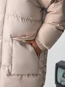 EURMUSE Women's Solid Hooded Casual Winter Coat - Beige - View 3